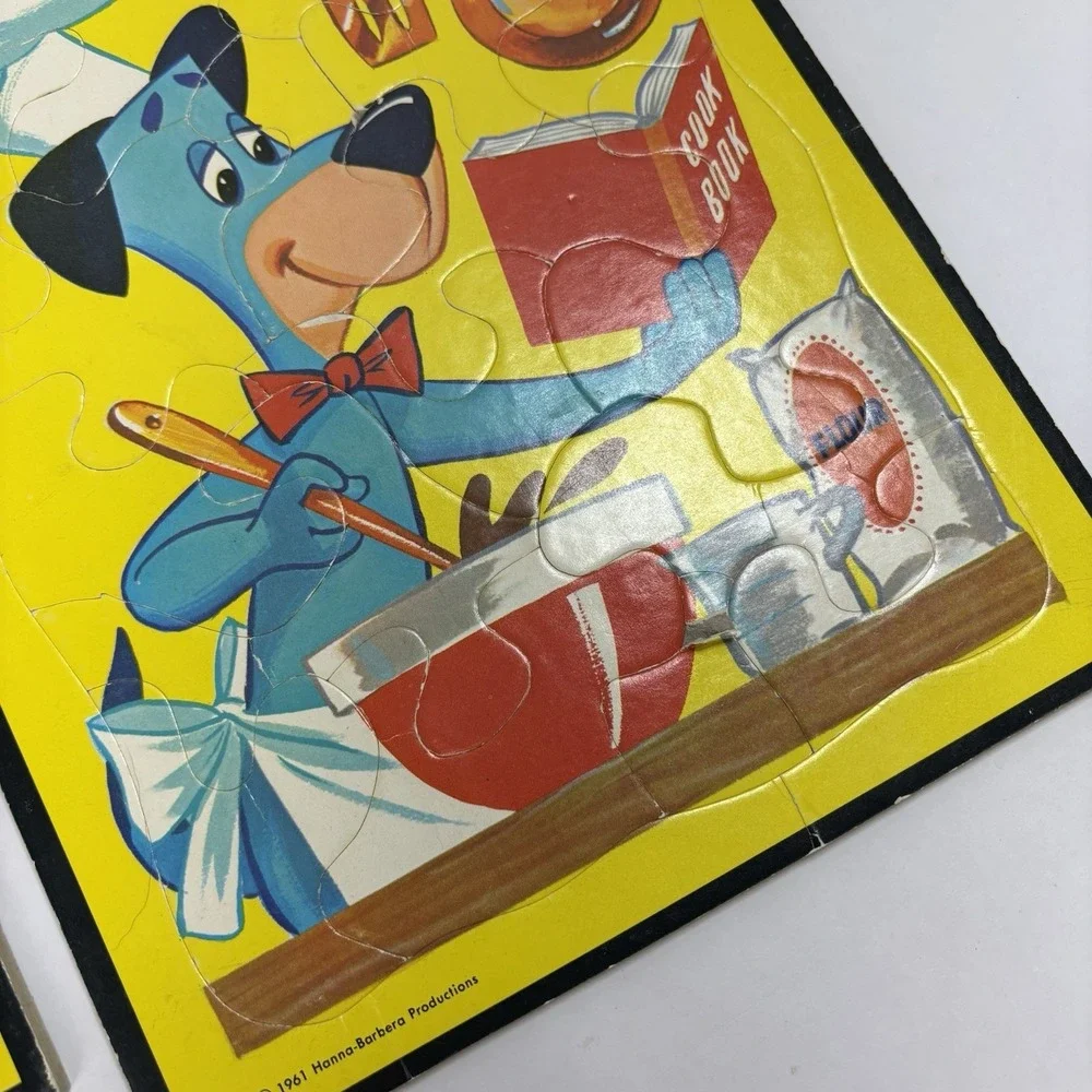2 VTG 1961 Hanna-Barbera Productions Huckleberry Hound Tray Puzzles Cardboard